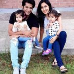 Karanvir Bohra with his wife Teejay Sidhu and twin daughters